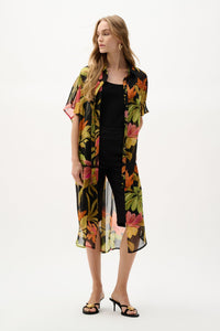 Front open view of Joseph Ribkoff Chiffon Tropical Print Straight Blouse – Style 262949 black multi