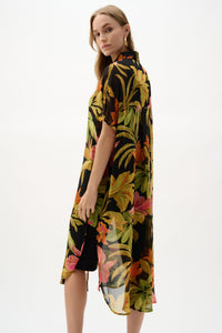Side view of Joseph Ribkoff Chiffon Tropical Print Straight Blouse – Style 262949 in black multi
