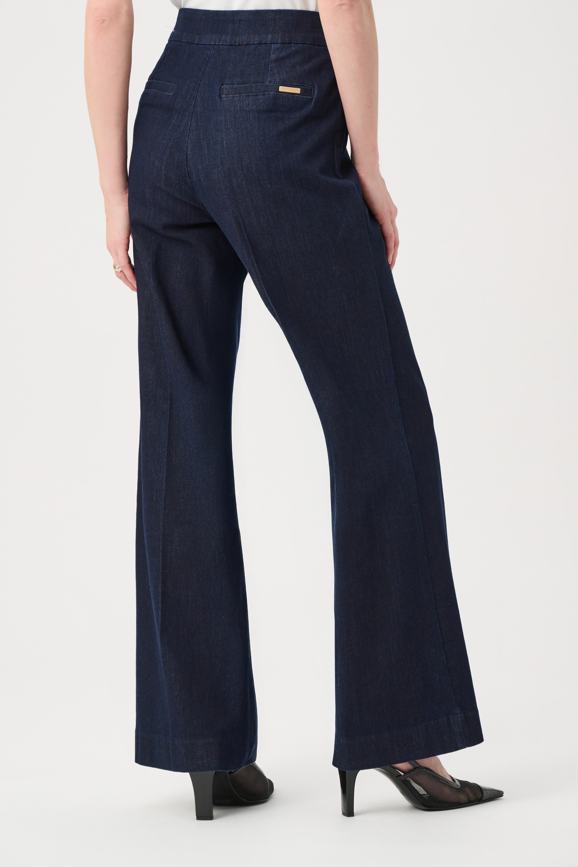 Back view of Joseph Ribkoff Chloe Wide Leg Jean - Style 26390 in dark denim blue