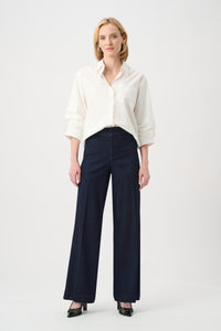 Outfit view of Joseph Ribkoff Chloe Wide Leg Jean - Style 26390 in dark denim blue