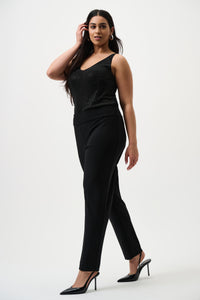Outfit view of Joseph Ribkoff Classic Tailored Slim Pant - Style 144092 in black