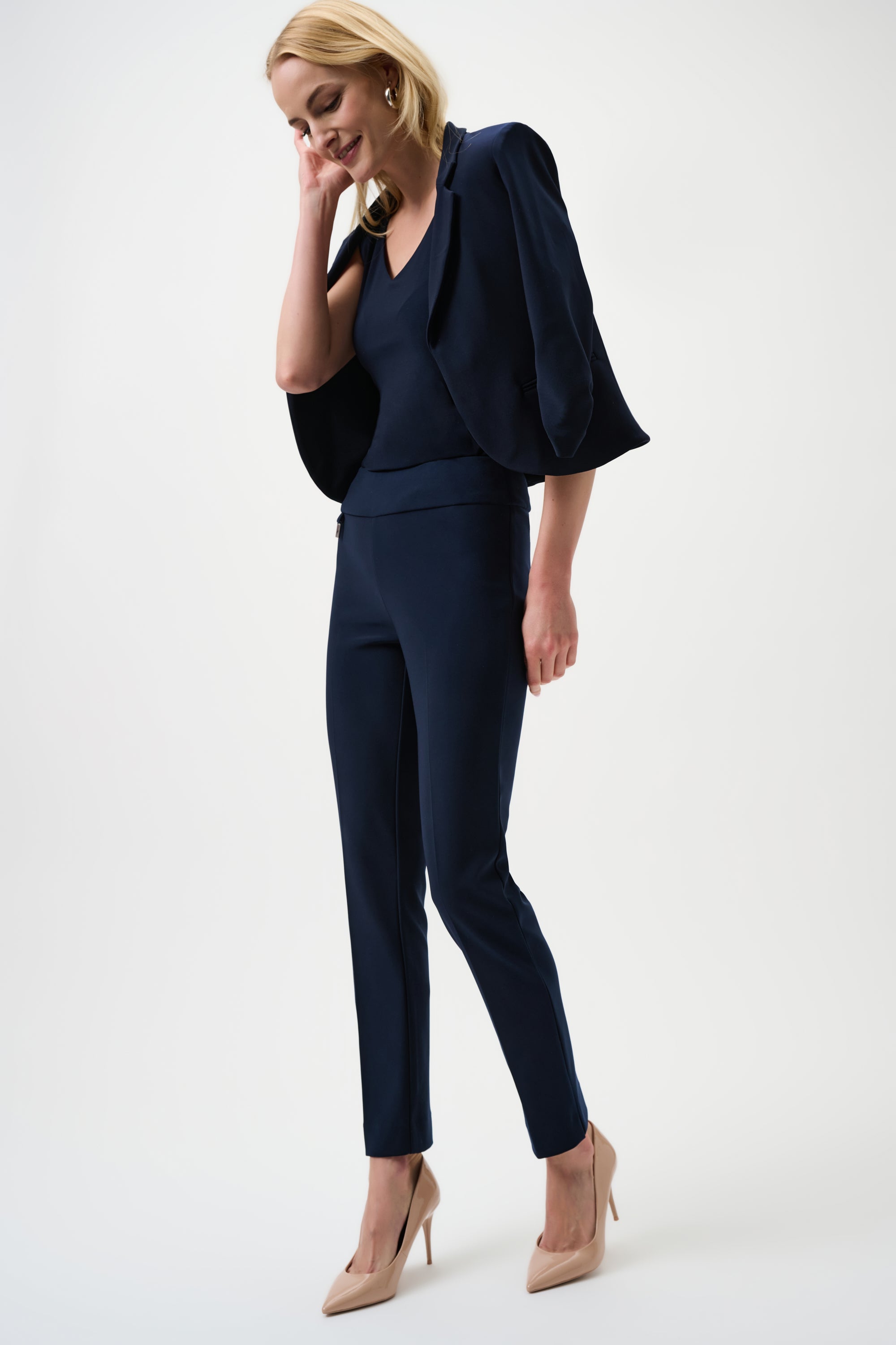 Outfit view of Joseph Ribkoff Classic Tailored Slim Pant - Style 144092 in midnight