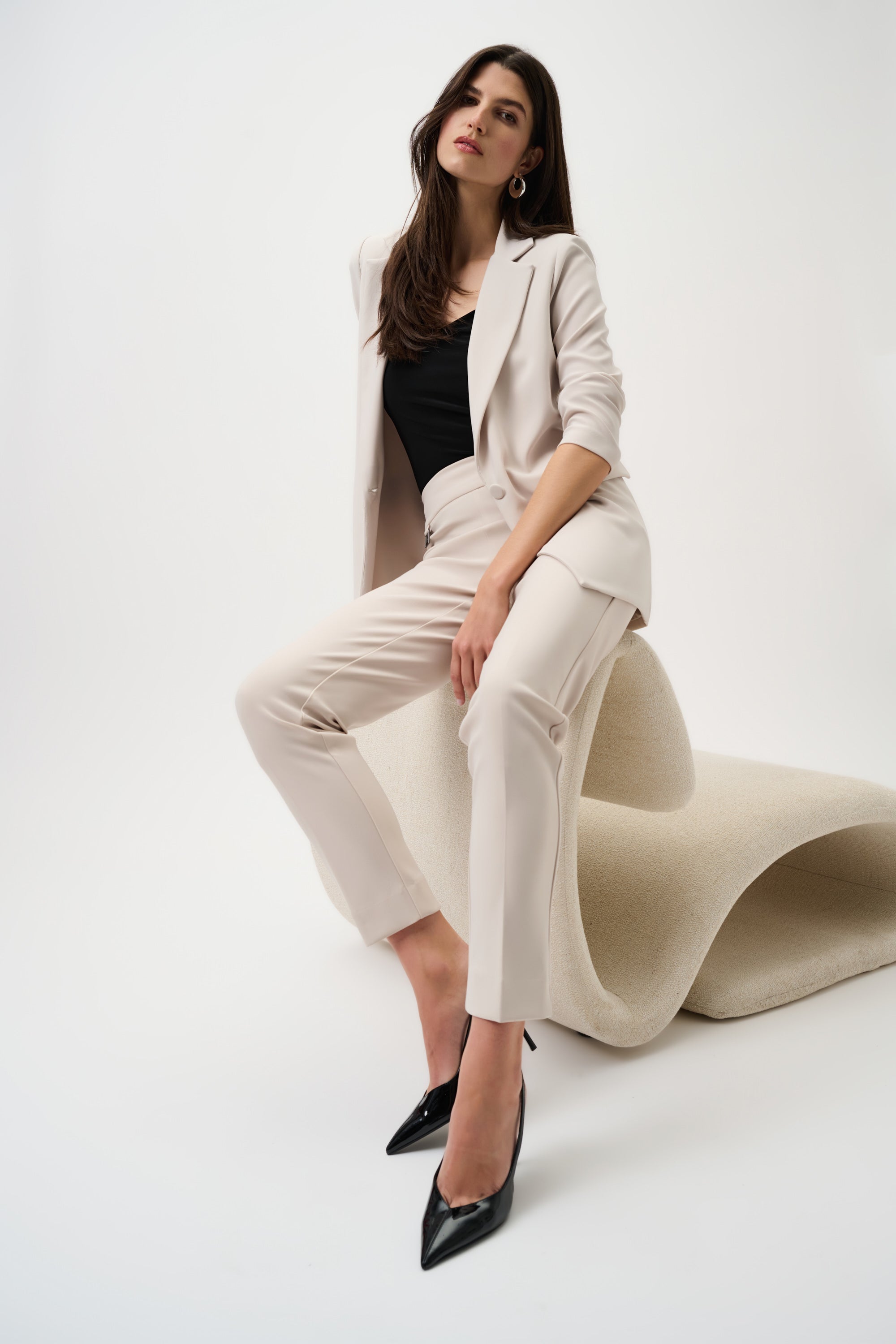 Outfit view of Joseph Ribkoff Classic Tailored Slim Pant - Style 144092 in moonstone