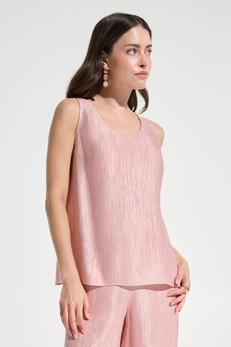 Front view of Joseph Ribkoff Crinkle Jacquard Sleeveless Top – Style 262721 in misty rose