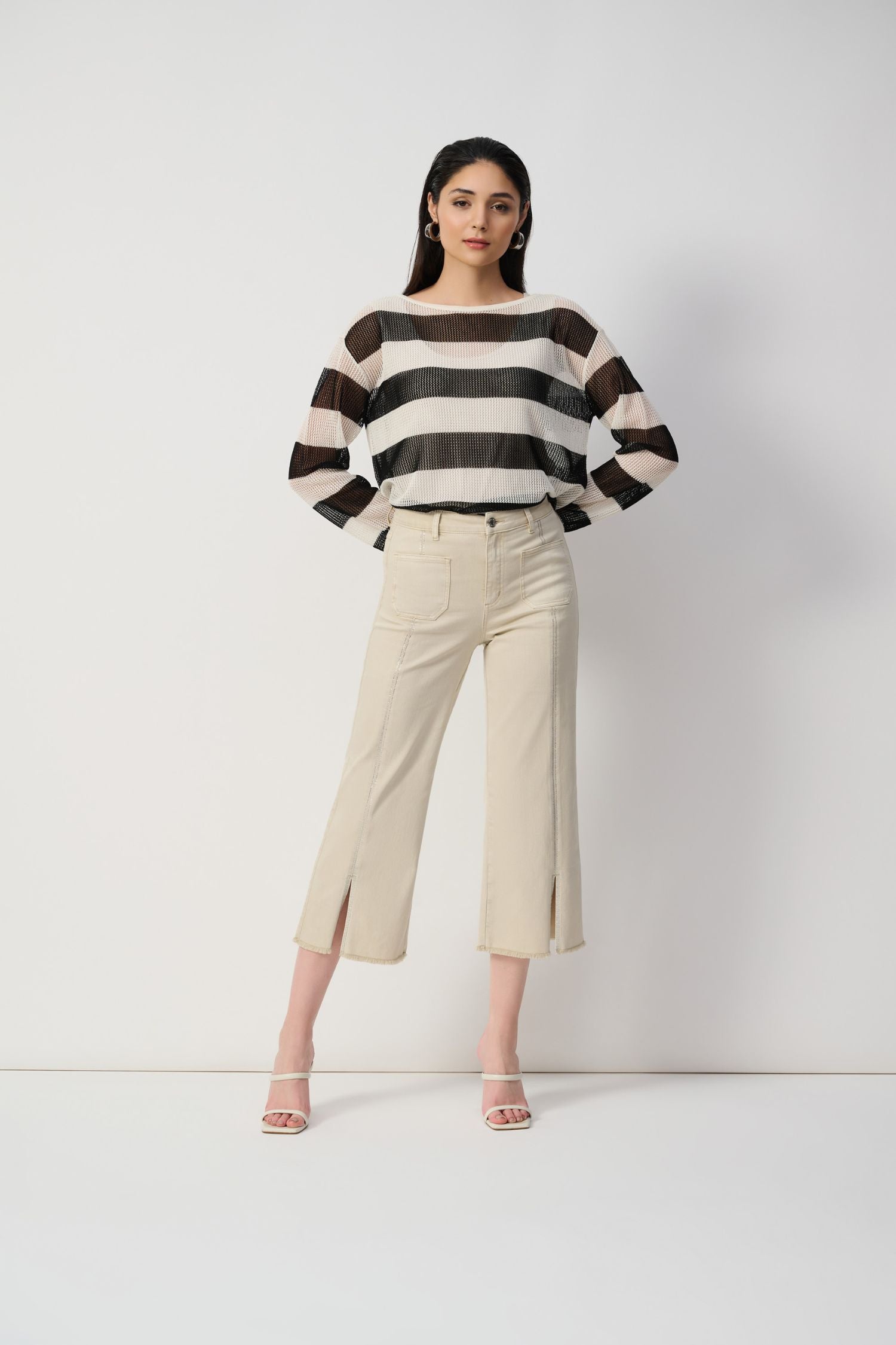 Outfit view of Joseph Ribkoff Culotte Jeans - Style 251901-MS in moonstone