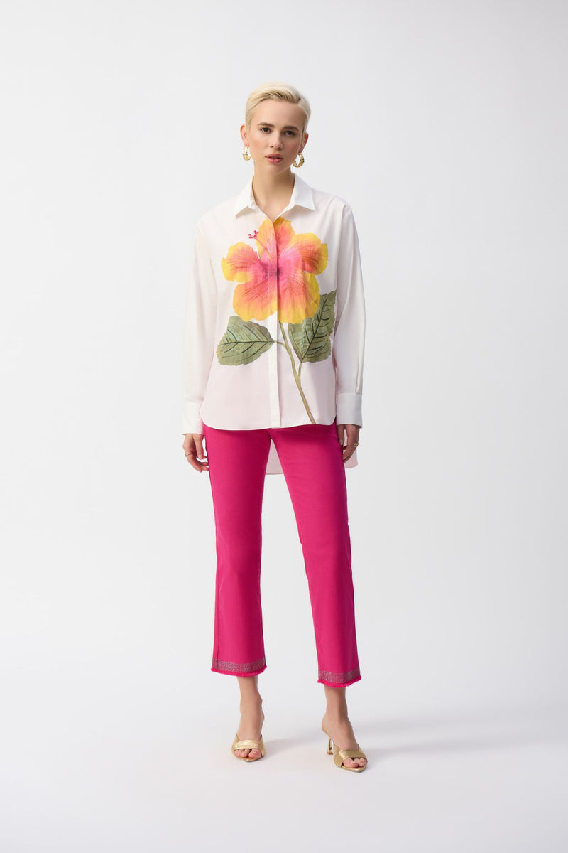Front full lenght view of Joseph Ribkoff Embroidered Flower Cotton Shirt - Style 251938-VANM