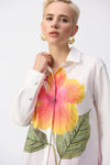 Front view closeup of Joseph Ribkoff Embroidered Flower Cotton Shirt - Style 251938-VANM