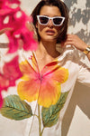 Lifestyle image closeup of Joseph Ribkoff Embroidered Flower Cotton Shirt - Style 251938-VANM