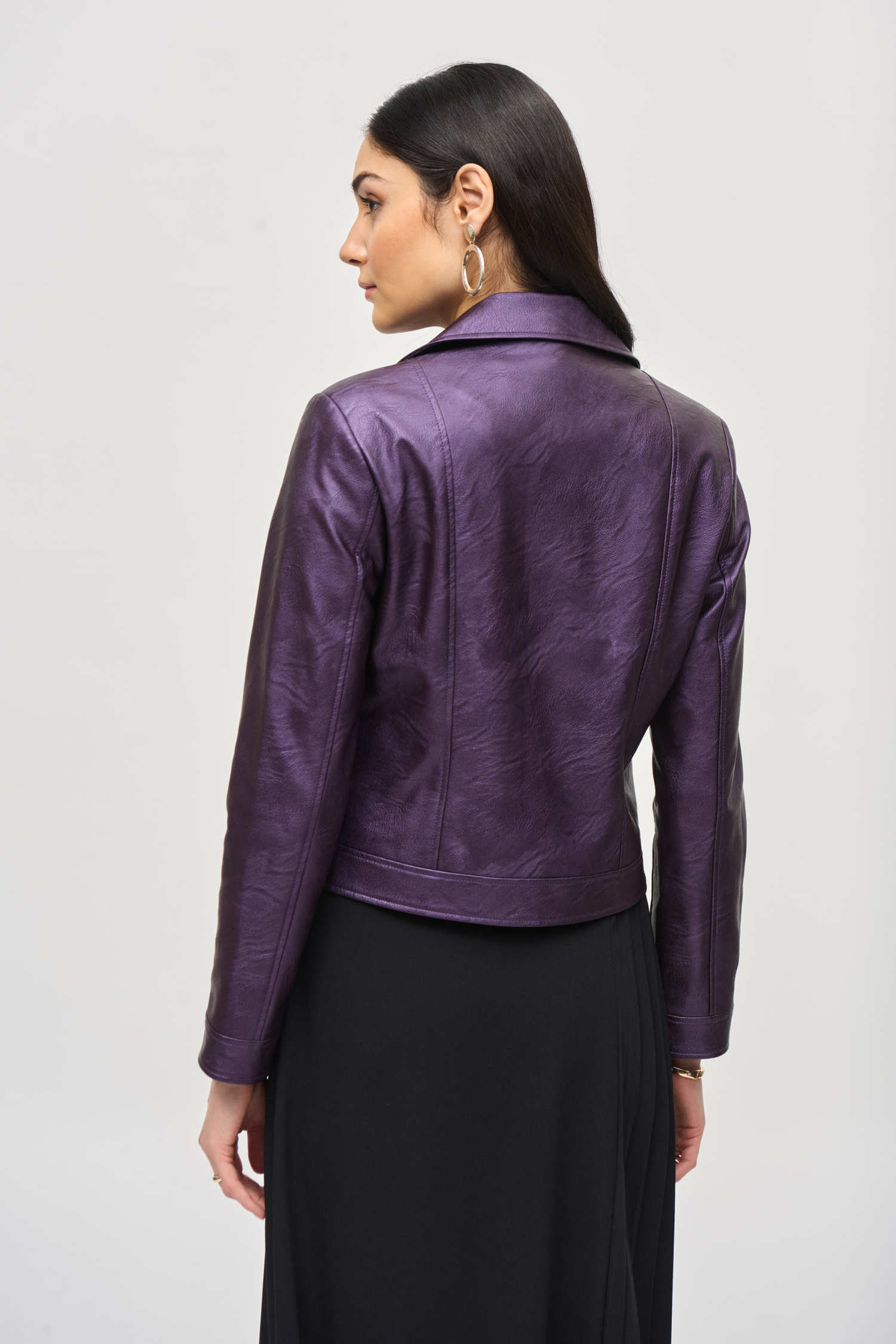 Joseph Ribkoff Faux Leather Biker Jacket - Style 234902, black currant, back