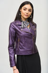 Joseph Ribkoff Faux Leather Biker Jacket - Style 234902, black currant, front