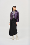 Joseph Ribkoff Faux Leather Biker Jacket - Style 234902, black currant, front2