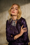 Joseph Ribkoff Faux Leather Biker Jacket - Style 234902, black currant, lifestyle