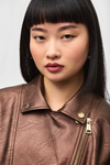 Joseph Ribkoff Faux Leather Biker Jacket - Style 234902, bronze, closeup
