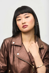 Joseph Ribkoff Faux Leather Biker Jacket - Style 234902, bronze, closeup2