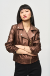 Joseph Ribkoff Faux Leather Biker Jacket - Style 234902, bronze, front