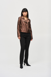 Joseph Ribkoff Faux Leather Biker Jacket - Style 234902, bronze, front2 closed