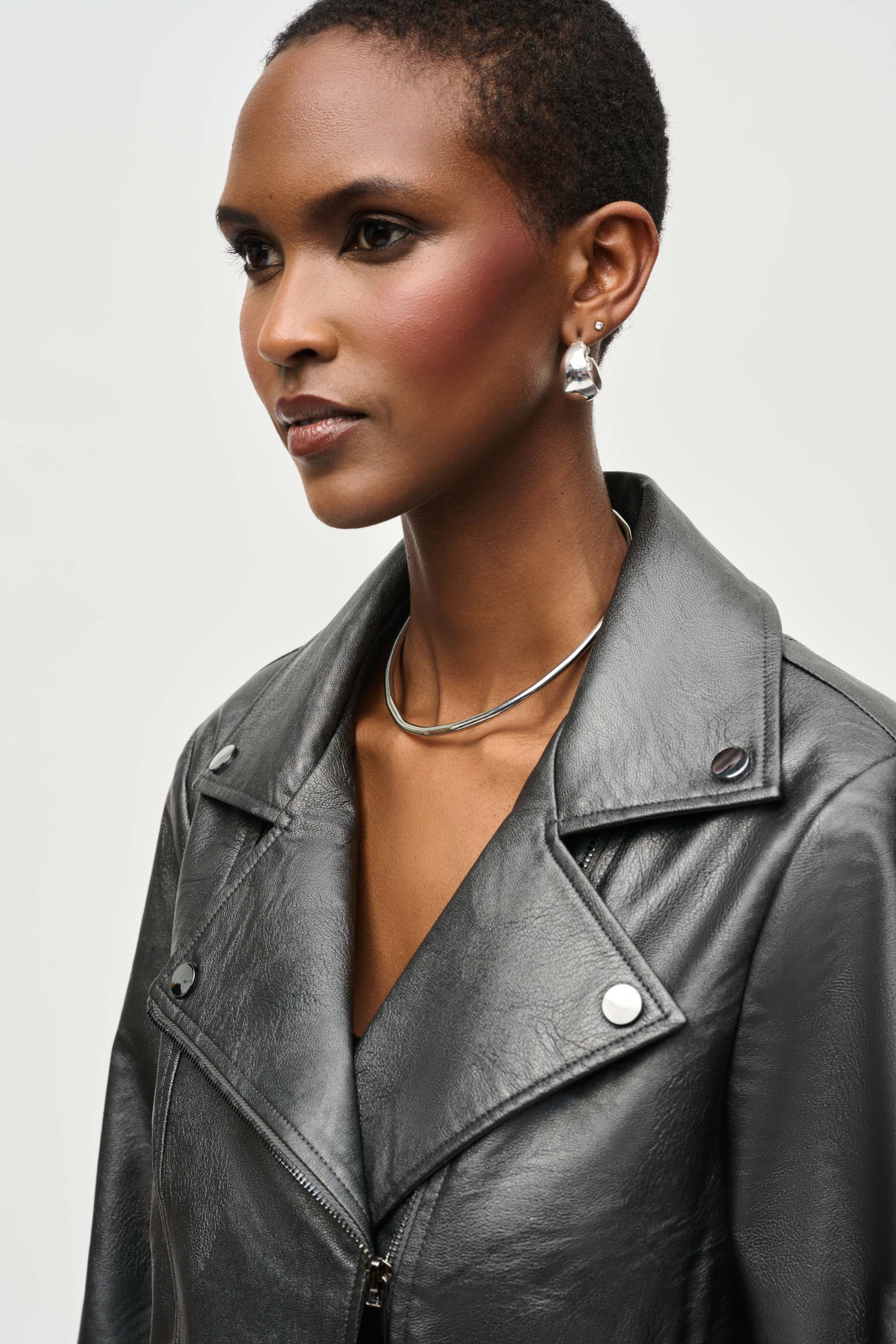 Joseph Ribkoff Faux Leather Biker Jacket - Style 234902, gunmetal,  closeup