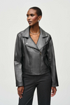 Joseph Ribkoff Faux Leather Biker Jacket - Style 234902, gunmetal, front