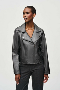 Joseph Ribkoff Faux Leather Biker Jacket - Style 234902, gunmetal, front