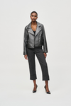 Joseph Ribkoff Faux Leather Biker Jacket - Style 234902, gunmetal, front2