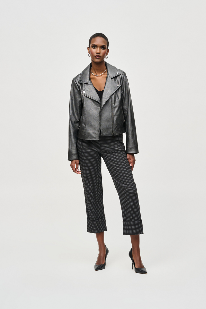 Joseph Ribkoff Faux Leather Biker Jacket - Style 234902, gunmetal, front2