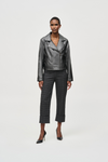 Joseph Ribkoff Faux Leather Biker Jacket - Style 234902, gunmetal, front3, closed