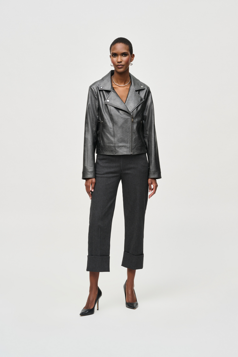 Joseph Ribkoff Faux Leather Biker Jacket - Style 234902, gunmetal, front3, closed