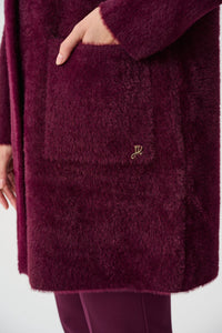Pocket view of Joseph Ribkoff Feather Yarn Mock Neck Coat - Style 263955 in elderberry