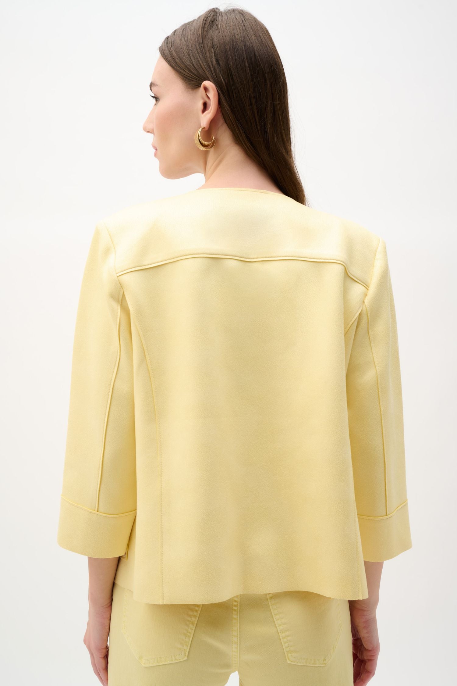 Back view of Joseph Ribkoff Foiled Scuba Suede Jacket - 262905-MY in yellow