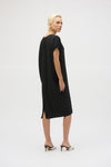 Back view of Joseph Ribkoff Gauze Short Sleeve Cocoon Dress - Style 252160 in black
