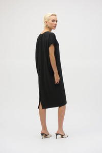 Back view of Joseph Ribkoff Gauze Short Sleeve Cocoon Dress - Style 252160 in black