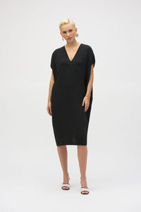 Front view of Joseph Ribkoff Gauze Short Sleeve Cocoon Dress - Style 252160 in black