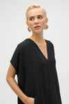 Neckline and side view of Joseph Ribkoff Gauze Short Sleeve Cocoon Dress - Style 252160 in black