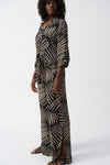 Full outfit side view of Joseph Ribkoff Gauze Tropical Print Top with Tie - Style 251083-BLK/DN