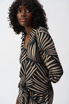 Side view of Joseph Ribkoff Gauze Tropical Print Top with Tie - Style 251083-BLK/DN