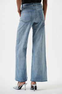 Back view of Joseph Ribkoff Goldie Classic Wide-Leg Stretch Jeans - Style 251968 in light denim