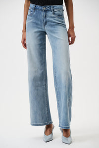 Front view of Joseph Ribkoff Goldie Classic Wide-Leg Stretch Jeans - Style 251968 in light denim