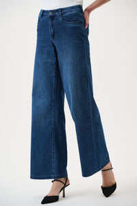 Front view of Joseph Ribkoff Goldie Classic Wide-Leg Stretch Jeans - Style 251968 in med denim
