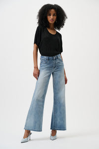 Outfit view of Joseph Ribkoff Goldie Classic Wide-Leg Stretch Jeans - Style 251968 in light denim