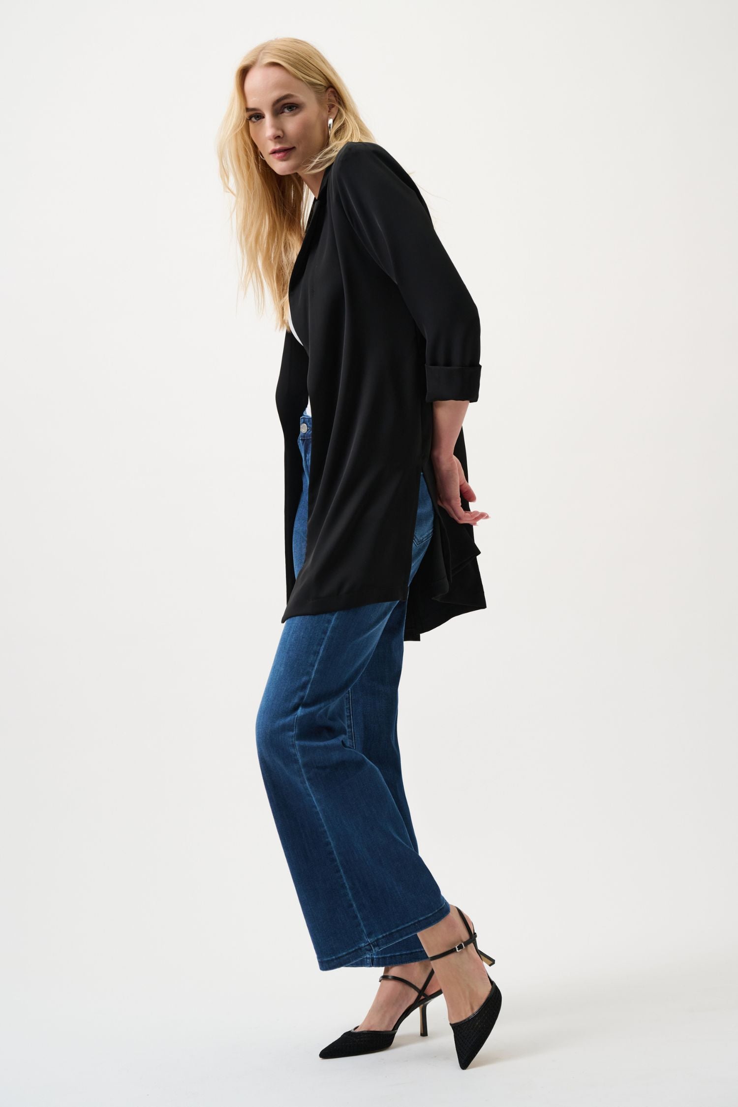 Outfit view of Joseph Ribkoff Goldie Classic Wide-Leg Stretch Jeans - Style 251968 in med denim