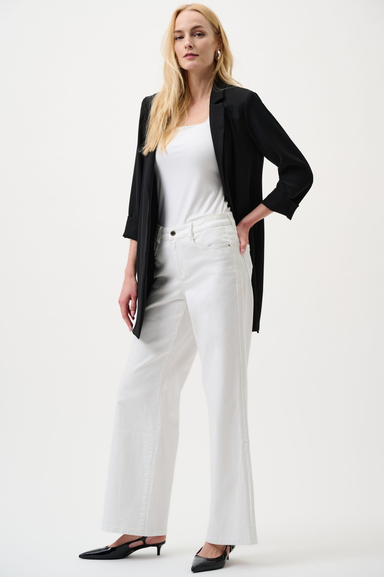 Outfit view of Joseph Ribkoff Goldie Classic Wide-Leg Stretch Jeans - Style 251968 in white
