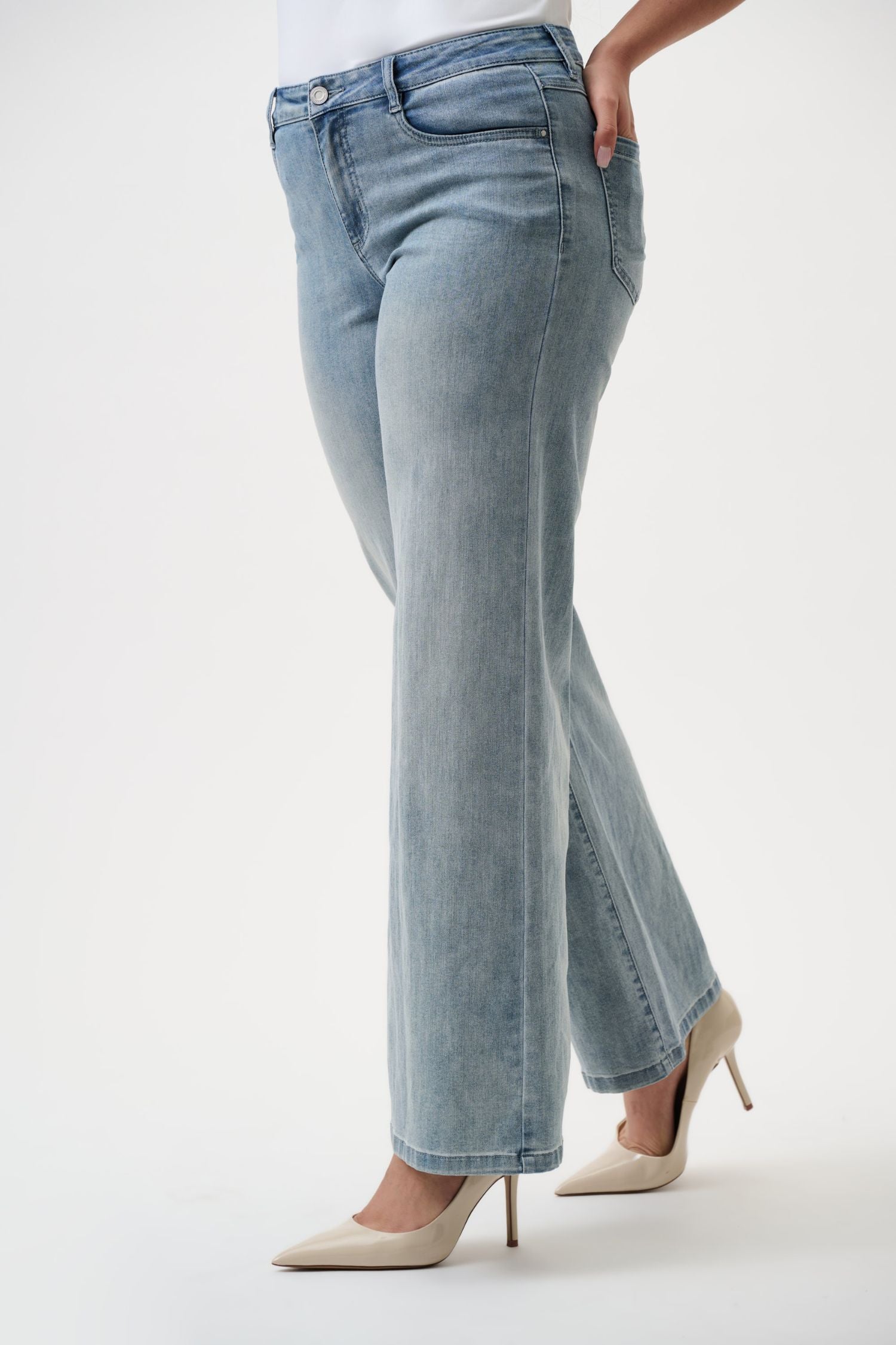 Side view2 of Joseph Ribkoff Goldie Classic Wide-Leg Stretch Jeans - Style 251968 in light denim