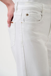 Side closeup view of Joseph Ribkoff Goldie Classic Wide-Leg Stretch Jeans - Style 251968 in white