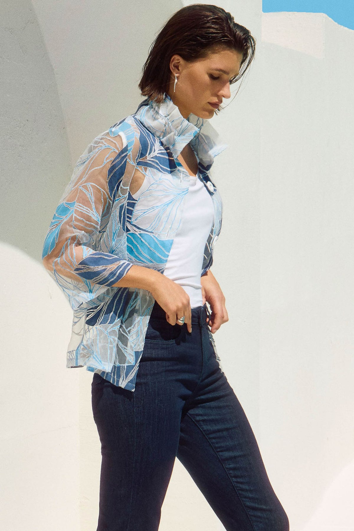 Joseph Ribkoff Leaf-Print Trapeze Jacket - Style 251135, side