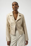 Front view of woman wearing Joseph Ribkoff Leatherette Jacket - Style 254925