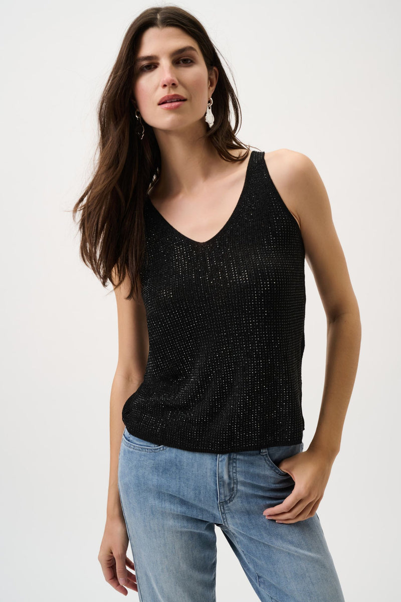 Front view of Joseph Ribkoff Metallic Knit Camisole - Style 252915-BLK