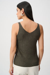 Back view of Joseph Ribkoff Metallic Knit Camisole - Style 252915 in avocado