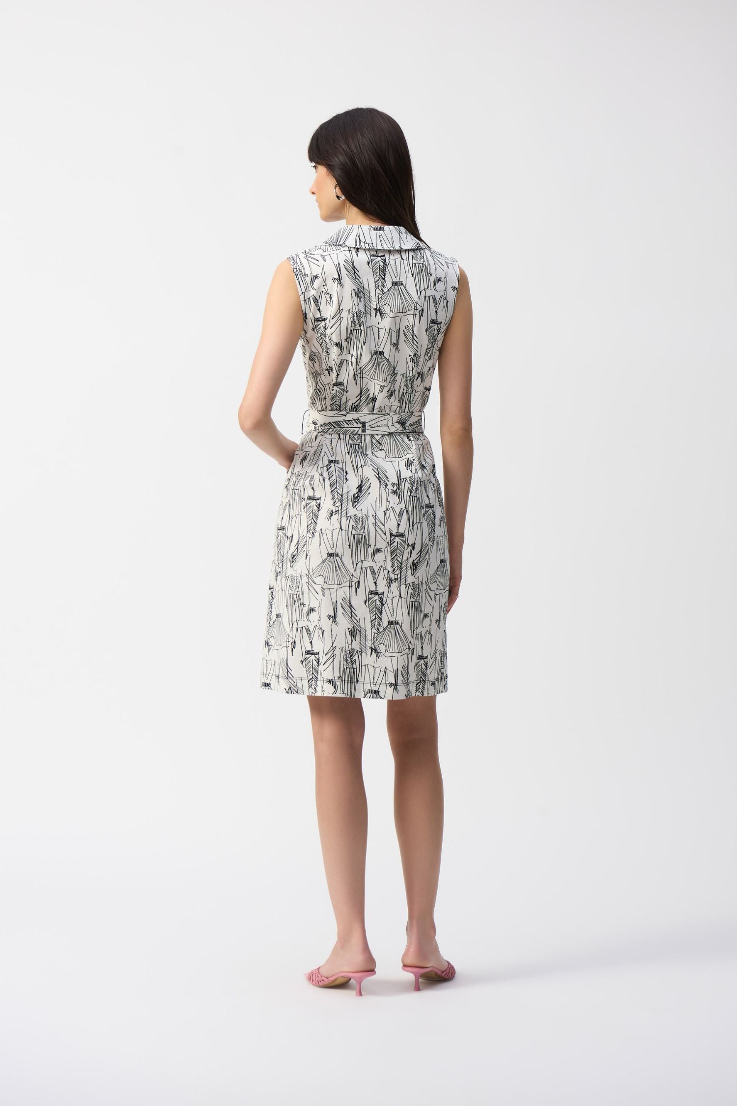 Back view of Joseph Ribkoff Millennium Conversational Print Sheath Dress - Style 251241-VAN/BLK