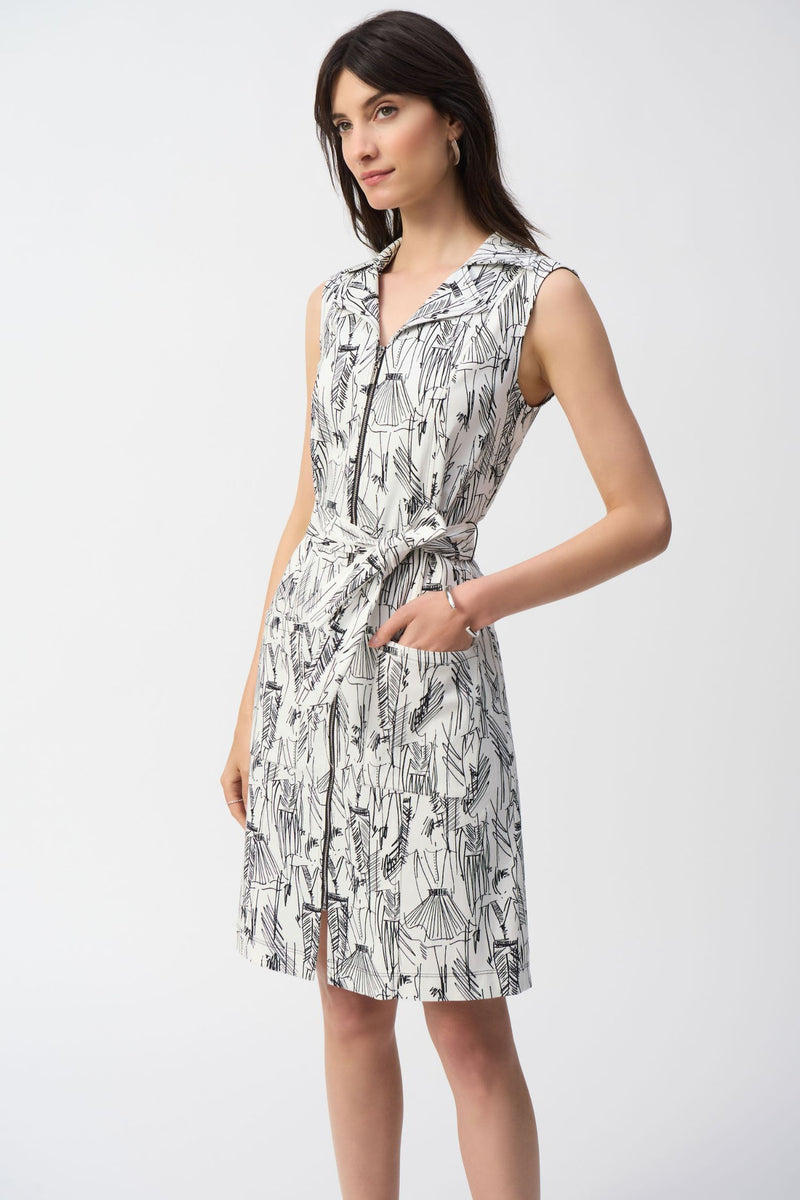 Front view of Joseph Ribkoff Millennium Conversational Print Sheath Dress - Style 251241-VAN/BLK