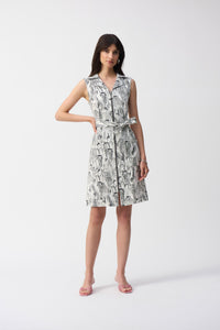 Front view2 of Joseph Ribkoff Millennium Conversational Print Sheath Dress - Style 251241-VAN/BLK